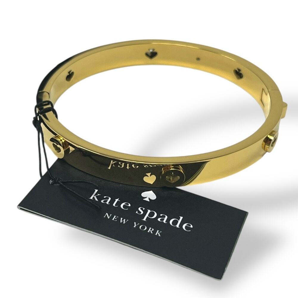 Kate Spade New York Spot the Spade Gold Studded Hinged Bangle Bracelet NWT